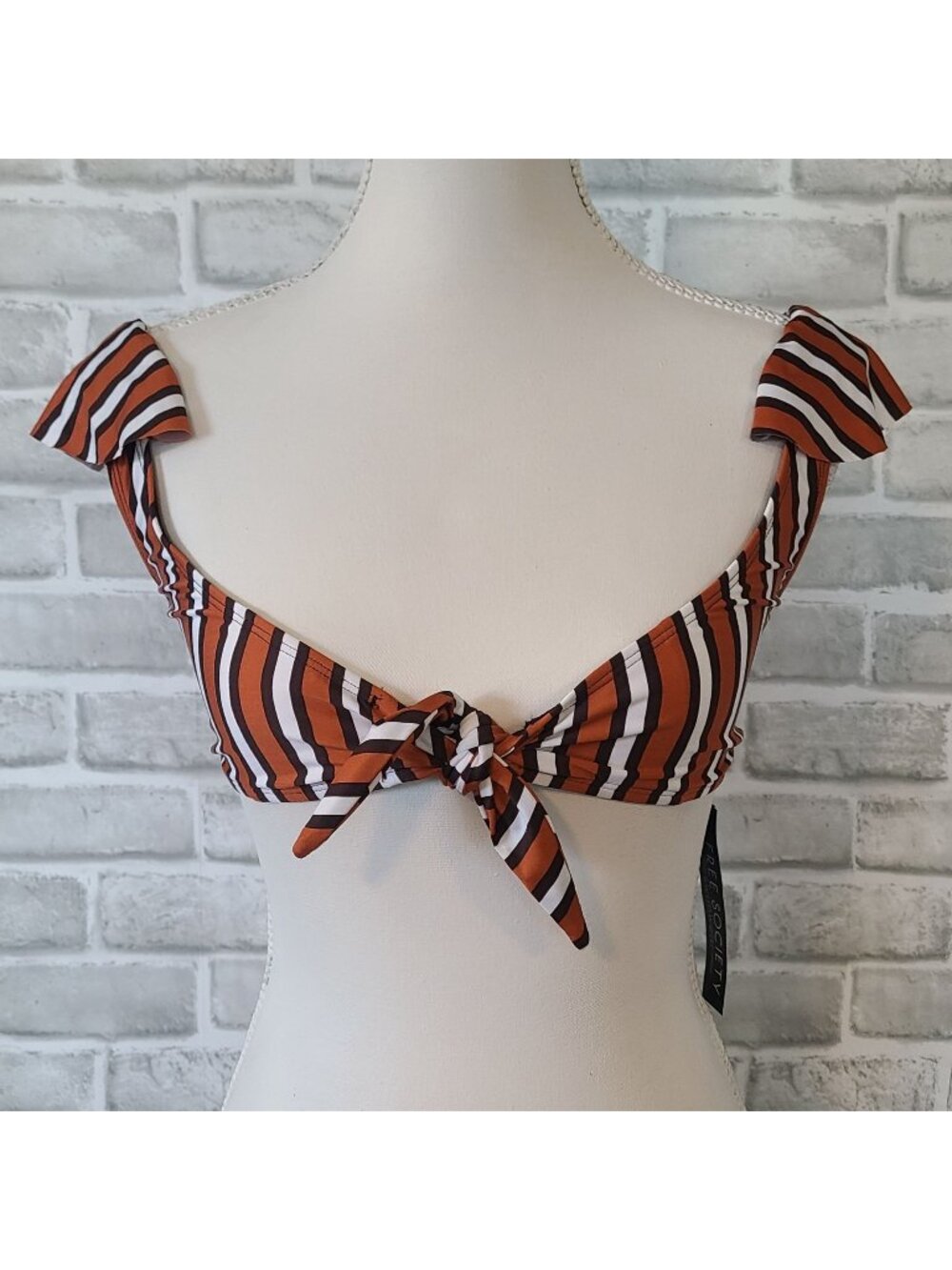 Free Society Cap Sleeve Bikini Top Swimsuit Stripe Retro Style Tie Front NEW 4